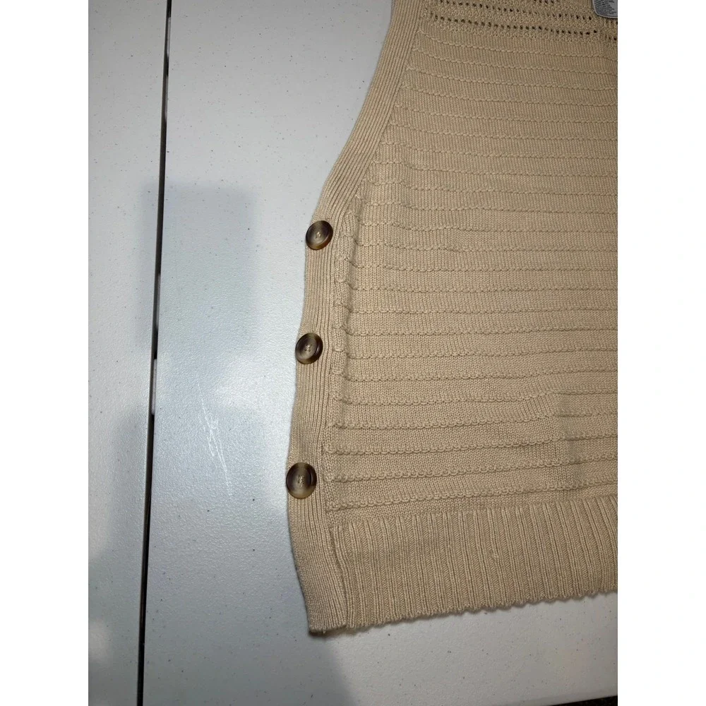 Chico's Beige Taupe Cotton Linen Sweater Vest 3‎ XL Side Button Layers Preppy